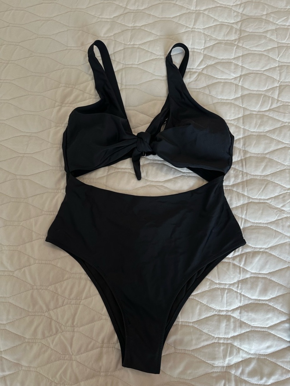 🔥 2/$15 NWOT Chic Black Cutout Tie One-Piece Swimsuit Monokini High Waist Sz Lg